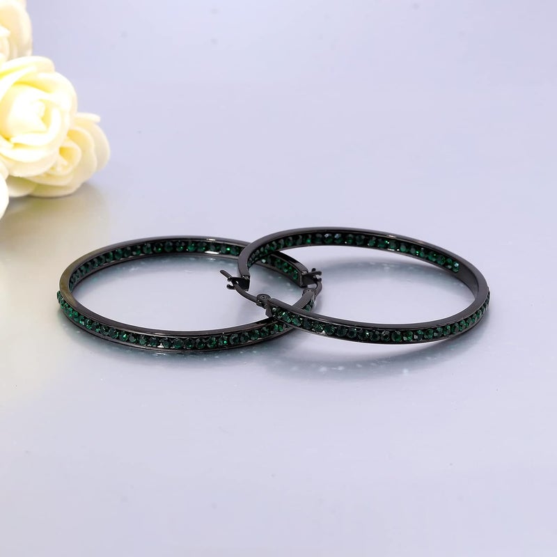 CiNily Mult-colors Crystal Stainless Steel Hoop Earring for Women Hypoallergenic Jewelry for Sensitive Ears Large Big Hoop Earrings 2" - Image 5
